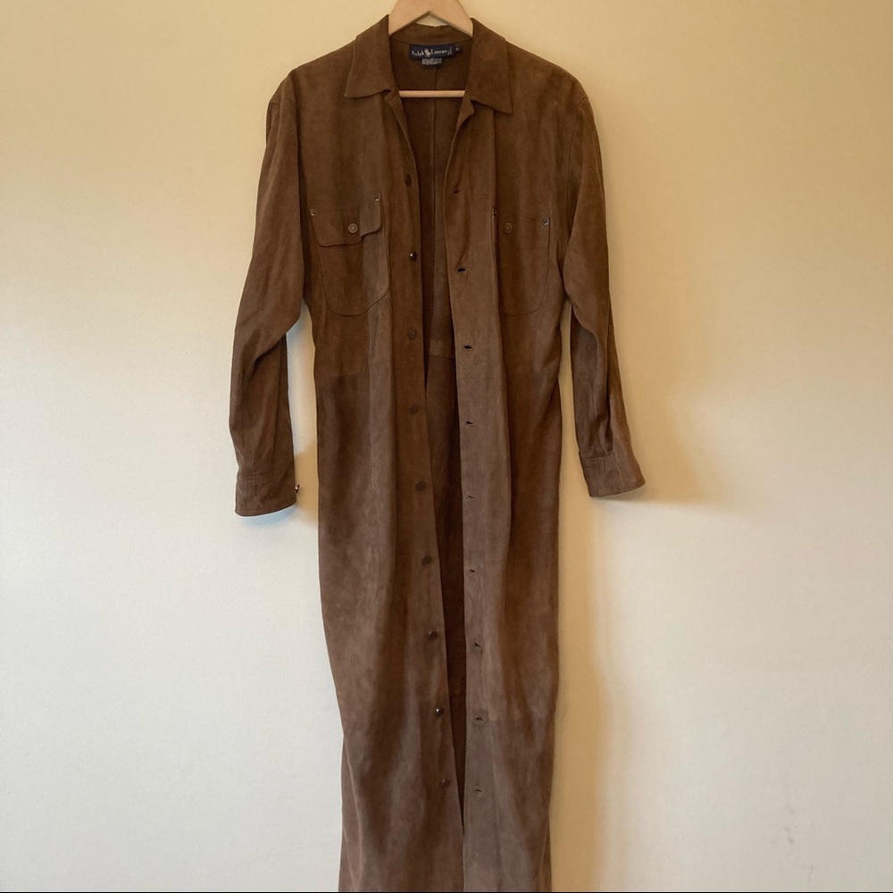 Ralph Lauren tan leather maxi dress cardigan jacket